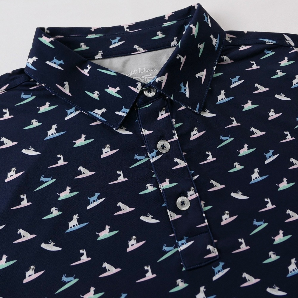 Straight Down Mens L Polo Surfing Dogs Performance Shirt Navy Golf Preppy